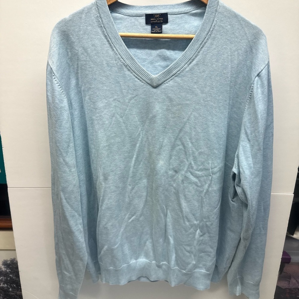 Brooks Brothers Pale Blue V-Neck Sweater